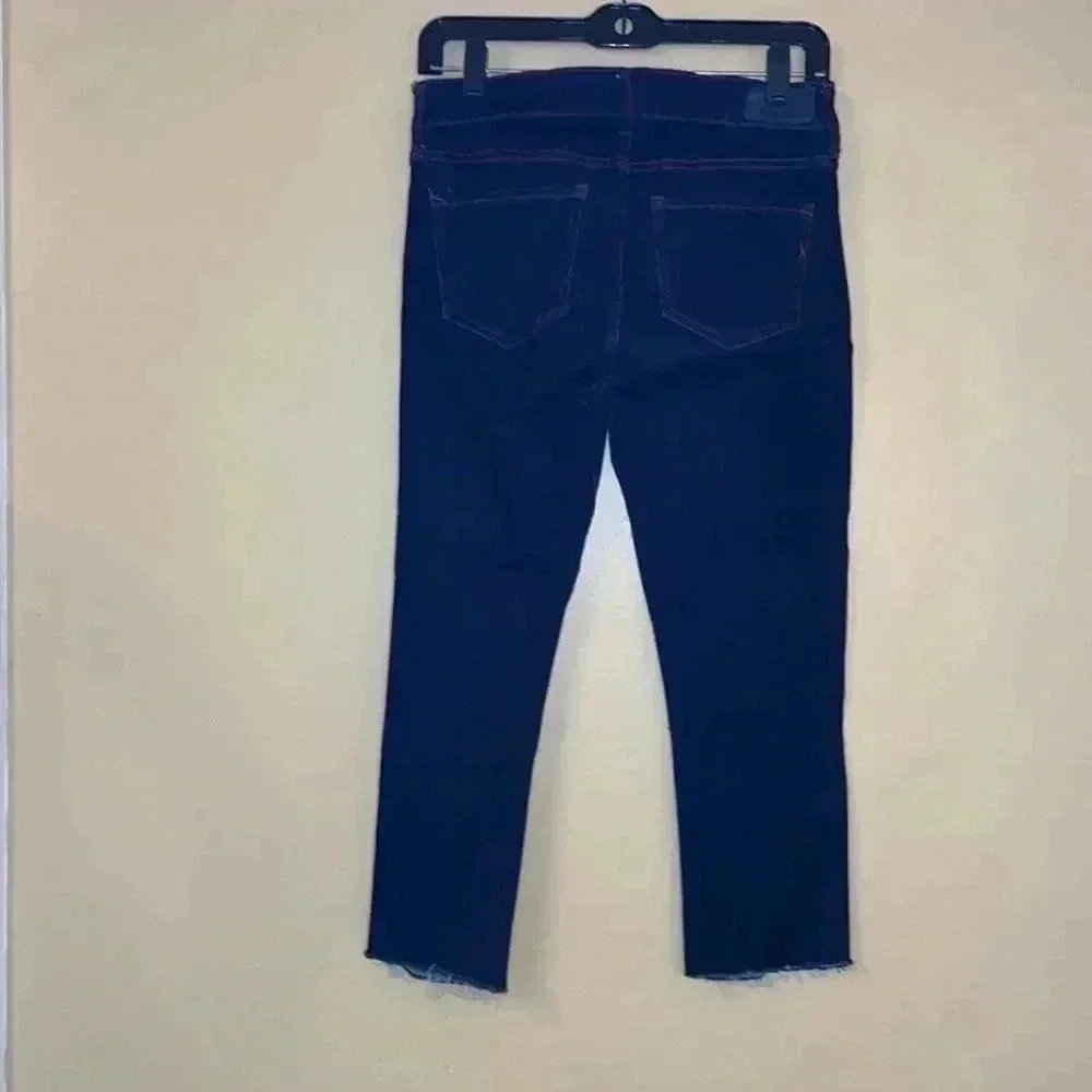 Express Dark Rinse Mid Rise Skinny Denim Jeans with Red Stitching Size 2P